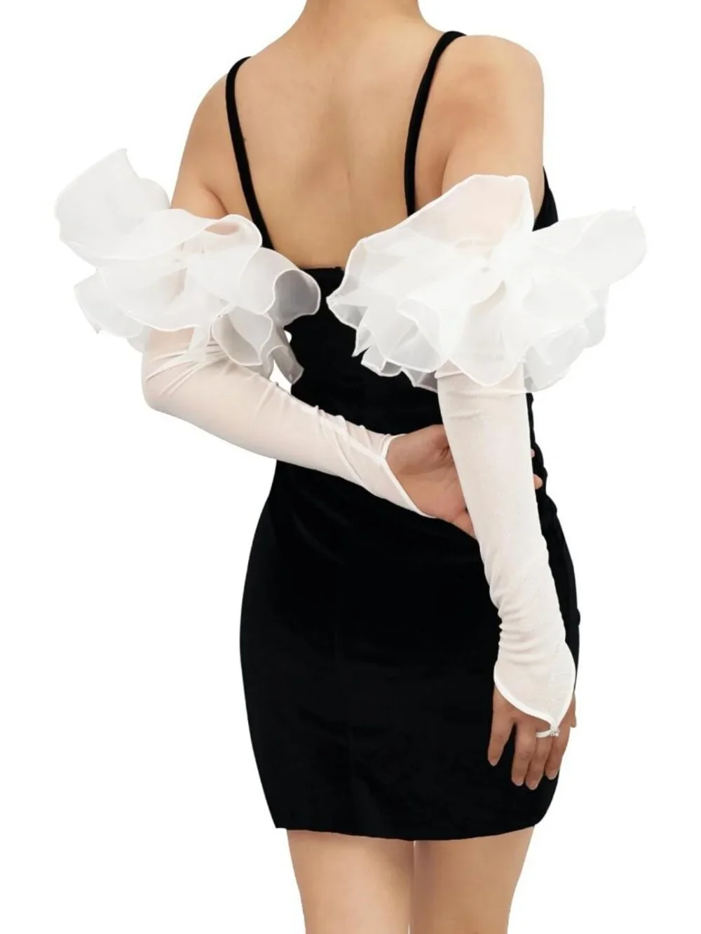 Elegant Puff Long Sheer Tulle Mesh Gloves | Oversized Stretchy for Weddings